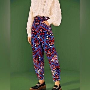 Farm Rio Women's Corduroy Floral Embroidered Pants Artsy Career